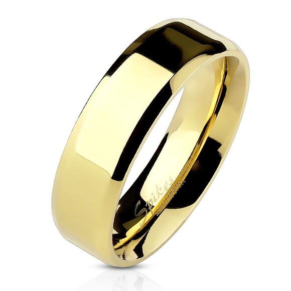 Beveled Edge Flat Band Gold IP Over Stainless Steel Ring 6mm width size  7 - Picture 1 of 2